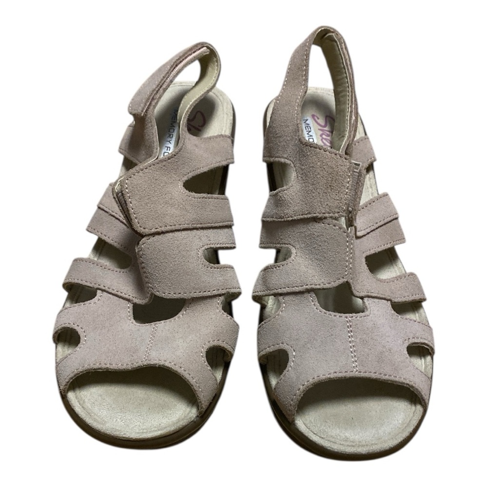 Skechers Memory Foam Blush Pink Suede Caged Wedge Sandals Women’s Size 7 - Picture 3 of 13